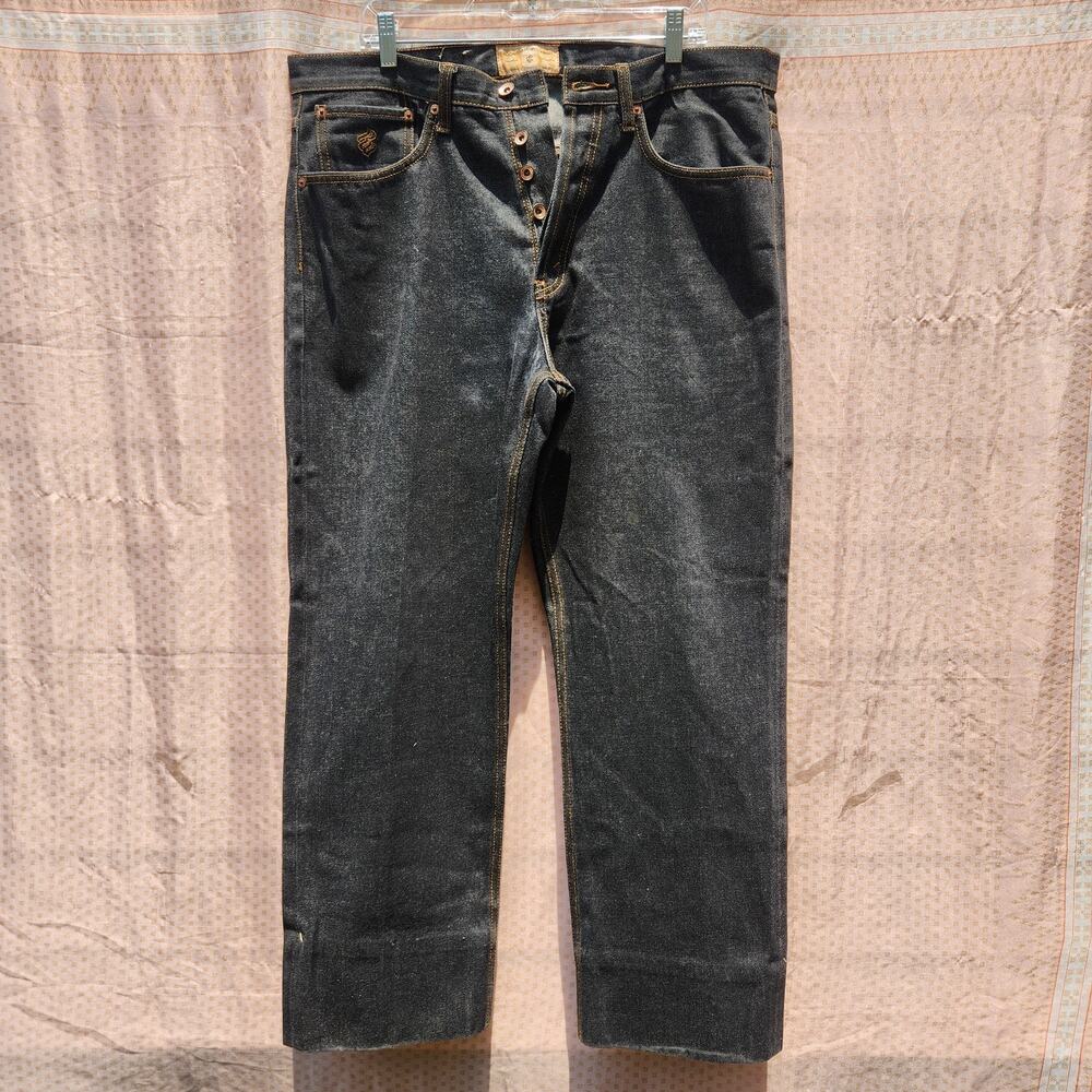 Vintage ROCAWEAR Y2K Black Denim Jeans Mens 36x27 Baggy Button HipHop Streetwear